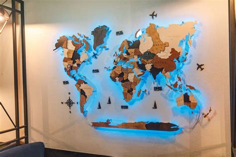 World Map Wood Backlit Multicolor LED | Wood world map, Art studio space, Wooden map