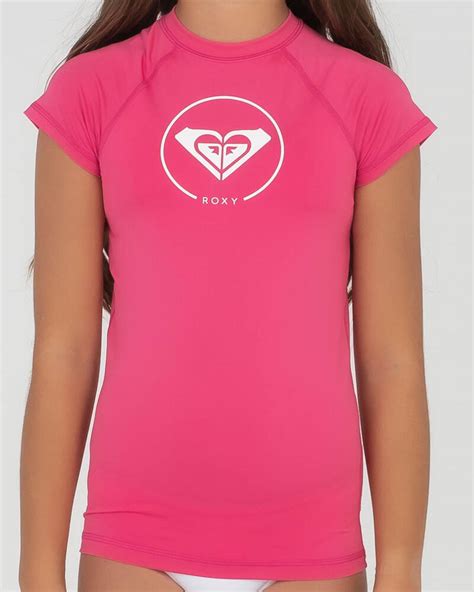 Shop Roxy Girls' Beach Classics Short Sleeve Rash Vest In Pink Flambe - Fast Shipping & Easy ...