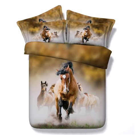 brown horse bedding sets cal king queen twin full size 3d animals painting duvet cover 3/4 pcs ...