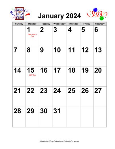 Free 2024 Large-Number Holiday Graphics Calendar with Holidays