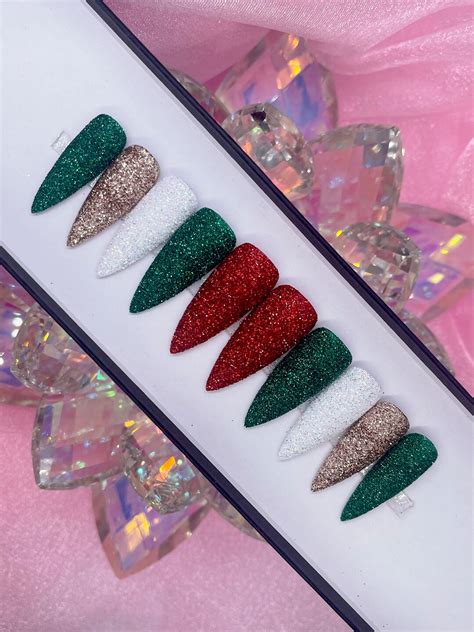 HOLIDAY Sugar Glitter Christmas Press on Nails Red Green Gold & White Press on Nails - Etsy