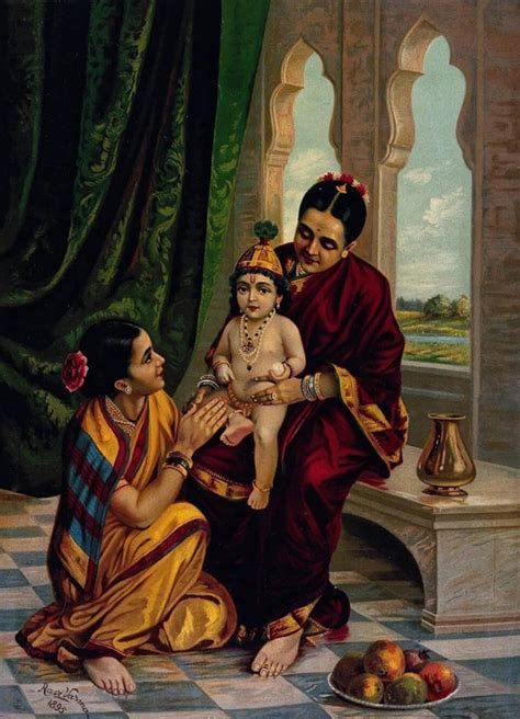 Infant Krishna sitting on Yashoda's lap by Raja Ravi Varma | Etsy