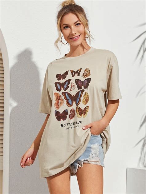 Butterfly And Letter Graphic Oversized Tee | SHEIN | Oversized tee shirt, Oversized tee outfit ...