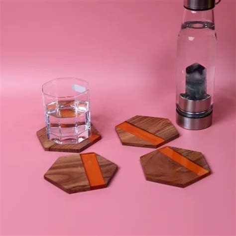 Acacia Wood & Epoxy Table Coasters (the Orange ), Beverage Coasters, मेज कोस्टर - Loose Bucket ...