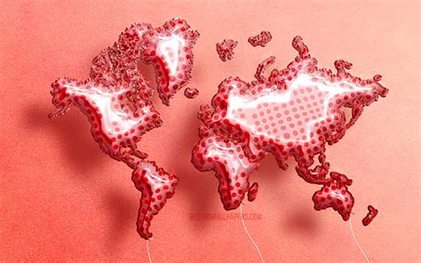 1920x1080px, 1080P free download | Red Realistic Balloons world map 3D maps, World Map Concept ...