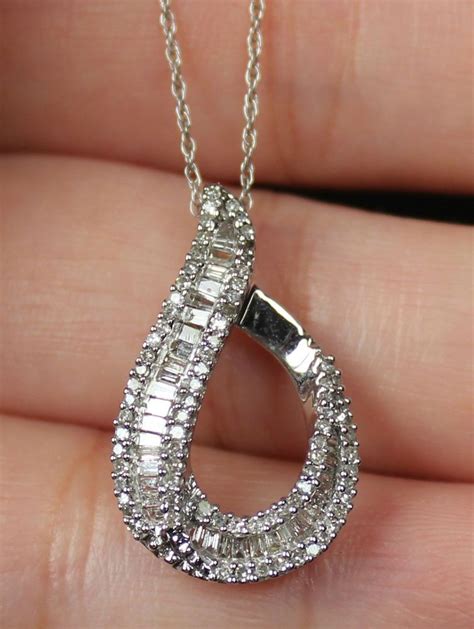 Zales NEW 10K 1/2CT Bagette Round Diamond Loop Drop Pendant White Gold | Diamond, Drop pendant ...