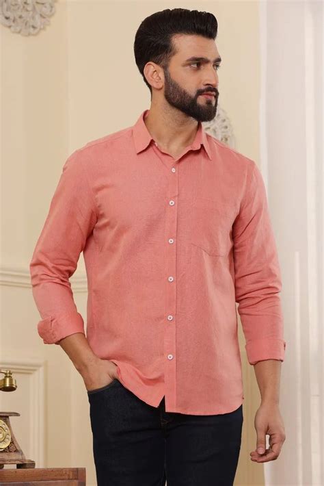 Plain Indian Red Solid Pure Linen Shirt, Full sleeves, Formal Wear at Rs 2198 in Noida
