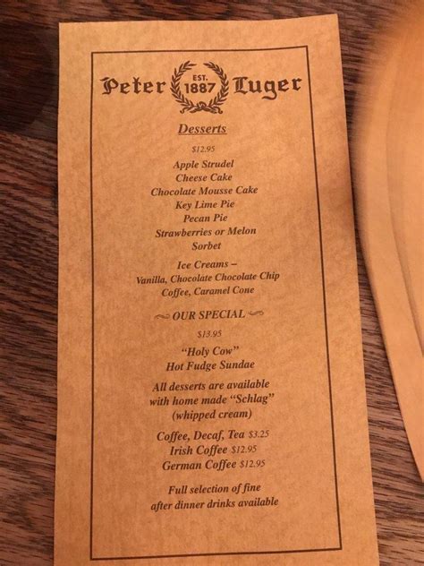 Menu at Peter Luger Steak House steakhouse, New York City, 178 Broadway