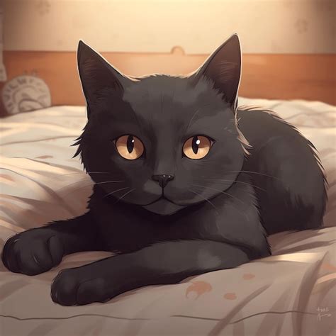 Premium AI Image | Captivating image of a cute black cat in anime style