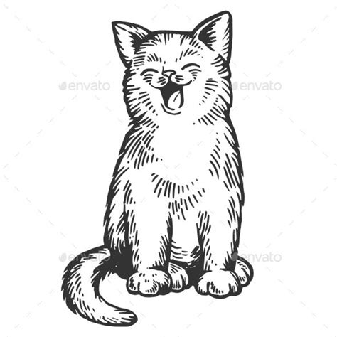 Yawning Cat Engraving Vector Illustration #Cat, #Yawning, #Engraving, #Illustration Cat Clipart ...