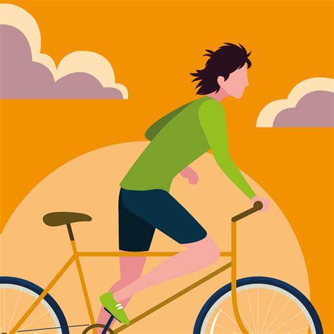 young man riding bike with sky orange 661749 Vector Art at Vecteezy