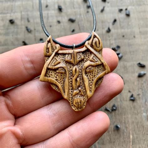 Unique Oak Wood Fenrir Head Pendant | Handmade | VKNG Jewelry – vkngjewelry