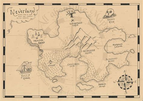 Peter Pan Neverland Handdrawn map print Peter Pan Neverland | Etsy