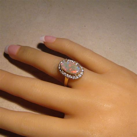 Red Opal Ring Diamonds 14k 7471 | Australian Opal Jewelry