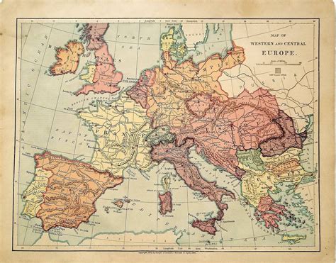 Antique 1890 Map of Europe / Map Wall Art / Office Decor / Vintage ...