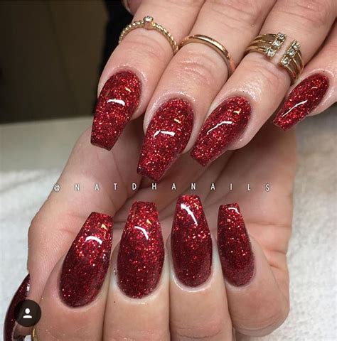 Red Glitter Acrylic Nails Coffin - Tips Color Short Acrylic Nails