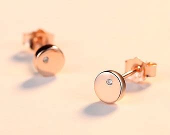 14K Rose Gold Stud Earrings, Plated 925S Silver, Rose Gold Bead Studs, Round Stud, Round Circle ...