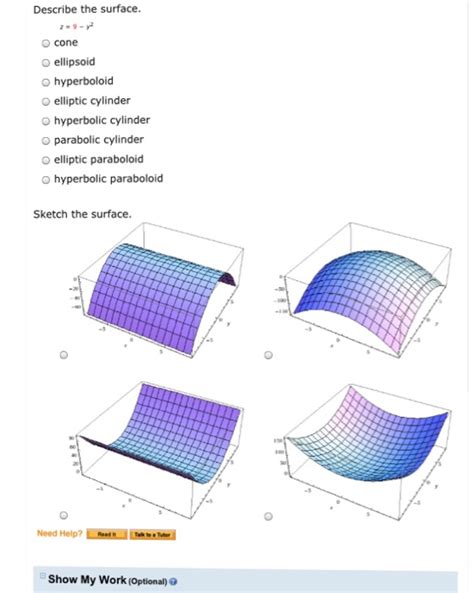 Solved Describe the surface. z = 9 - y^2 cone ellipsoid | Chegg.com