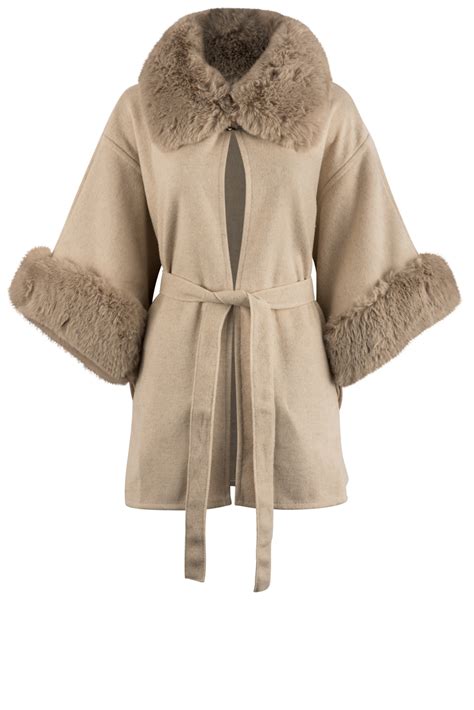Dolce Cabo Faux Fur Belted Cape - Cowgirl Delight