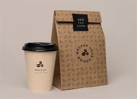 Free Kraft Paper Bag With Coffee Cup Mockup PSD - Good Mockups