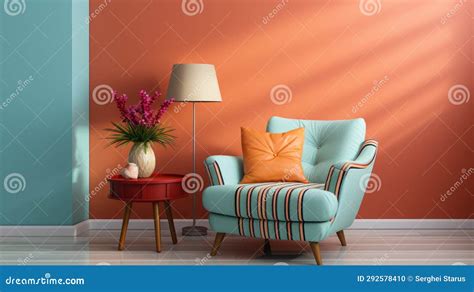 A Blue and Orange Living Room with a Chair and Table, AI Stock Photo ...