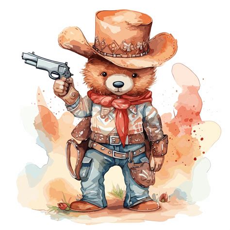 Premium Vector | Watercolor bear holding gun pistol