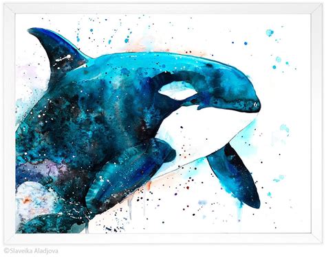 Orca watercolor painting print by Slaveika Aladjova, art, animal, illustration, Sea art, sea ...