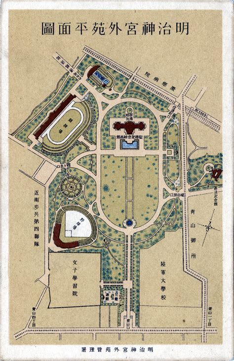 Map: Meiji Shrine Outer Garden, Tokyo, c. 1930. | Old Tokyo