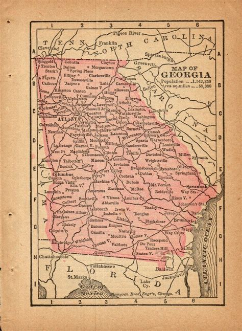 Mavin | Antique GEORGIA State Map 1888 Tiny MINIATURE Vintage Map of Georgia 9536