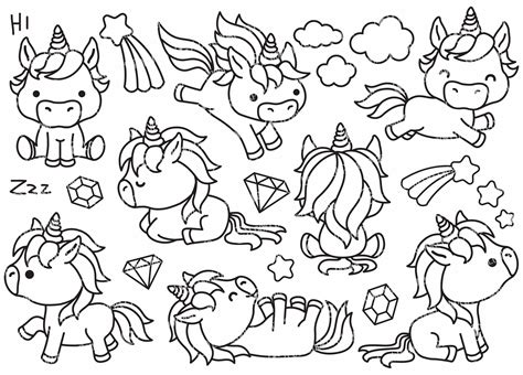 Premium Vector Clipart Kawaii Unicorns Outlines Cute Unicorns Outlines Clipart Set High Quality ...