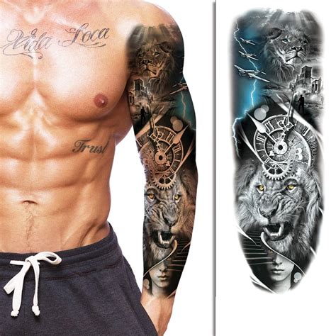 Full Sleeve Temporary Tattoos Arm Lion Warrior Style Body Art - Etsy