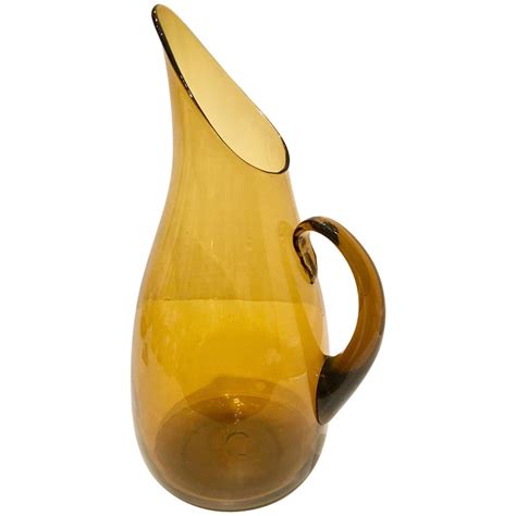 Mid-Century Modern Blenko Glass Amber Handled Pitcher at 1stDibs | blenko pitcher, blenko glass ...