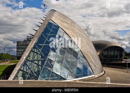 The futuristic Glasgow Science Museum, Glasgow, Scotland, UK reflected ...