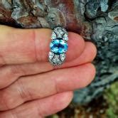 Strong Color! Blue Aquamarine Diamond Ring 14kt. GLI - Litnon