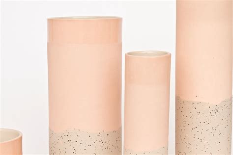 Tall thin ceramic vase. Modern speckled Pink Cylinder vase. | Etsy