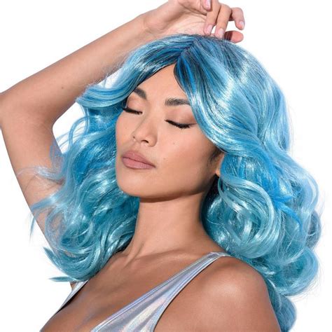 Blue Medium Length Curly Wig | Party City