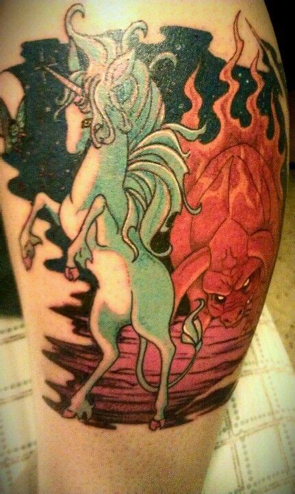 leg tattoo inspired by The Last Unicorn | Unicorn tattoos, Tattoos, Body art tattoos