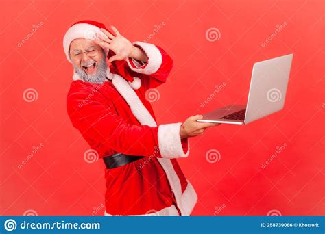 Portrait of Elderly Man with Gray Beard Wearing Santa Claus Costume ...