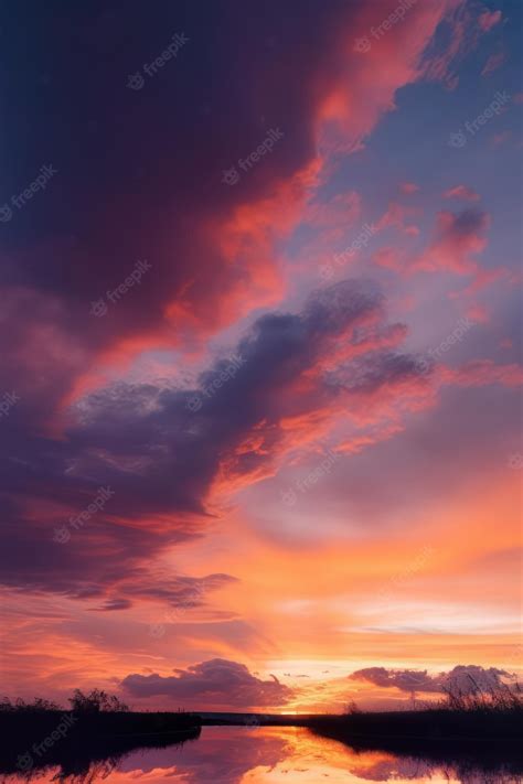 Premium Photo | A sunset with a big cloud in the sky over a field