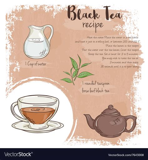 Hand drawn black tea recipe with list of Vector Image