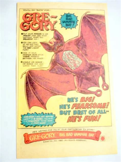 1980 MATTEL AD Gre-Gory Big Bad Vampire Bat Gregory $7.99 - PicClick