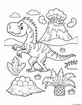Dinosaur Prehistoric Feathered Erupting Volcano Coloring Page  sketch template