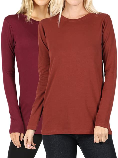Women Basic Round Crew Neck Long Sleeve Stretch Cotton Spandex T-Shirts - Walmart.com