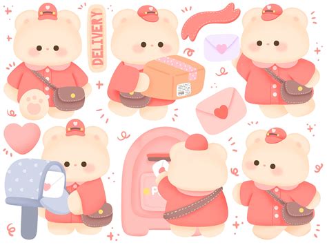 Cute Kawaii Printable Chibi Bear Happy Mail Clipart / - Etsy