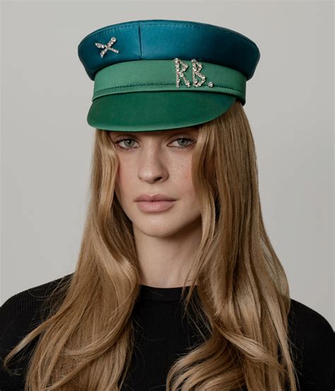 Crystal-embellished Green Satin Baker Boy Cap