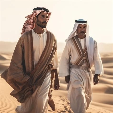 Premium Photo | Two men in traditional clothing walk through the desert.