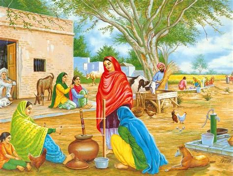 Village in Punjab | Village scene drawing, Art village, Art painting