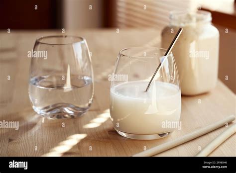 Healthy drink made from whey protein powder and water Stock Photo - Alamy