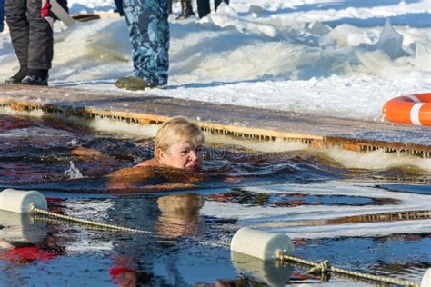 Competitions on Swimming in Ice Water, at the Festival Winter Fun in Uglich, 10.02.2018 in ...