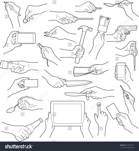 Hands Holding Objects Collection Vector Illustration Stock Vector 257467771 - Shutterstock